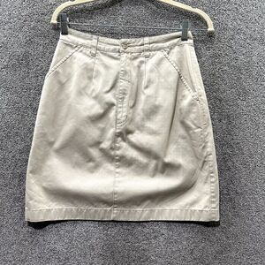 VTG LL Bean A Line Skirt Women 4P Khaki Beige Cotton Pockets‎ Casual Office